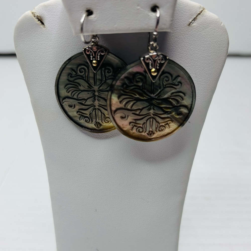 SAMUEL B. 18K Gold & Sterling Silver Carved Mother of Pearl Earrings